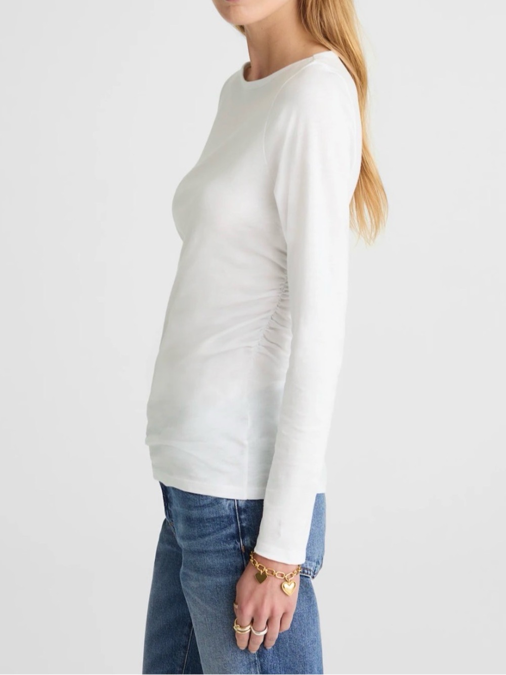 Madewell White Ruched Long Sleeve Shirt NWOT